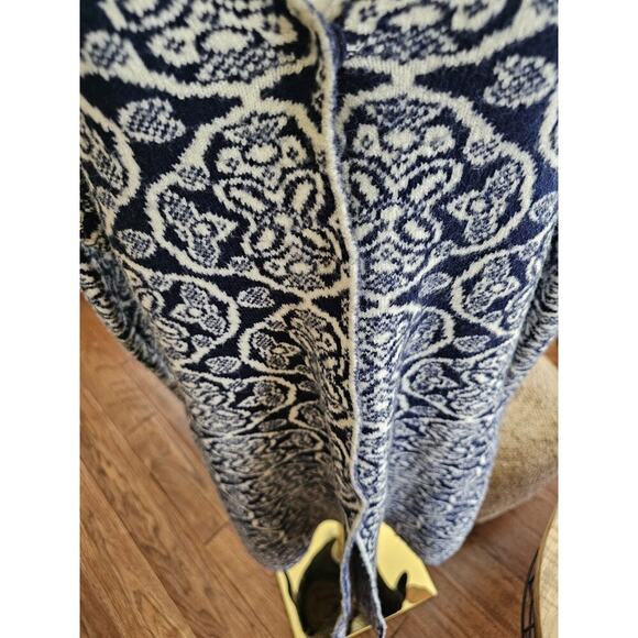 J Mclaughlin Soft Knit Cardigan Duster Women's Size L Navy Damask Cozy - Picture 13 of 14